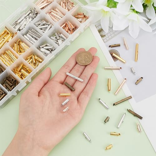 PH PandaHall 480pcs Slider End Clasps 4 Colors Beading Tubes Slider End Caps Slide Tube End Bar for Seed Beads Looms Multi-Strand Necklace Bracelet Jewelry Making (10/13 / 16/20 / 25 / 30mm)
