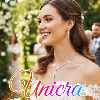 Bride Silver Bridal Necklace Earrings Set Crystal Wedding Jewelry Set Rhinestone Choker Necklace for Women and Brides - color: Silver