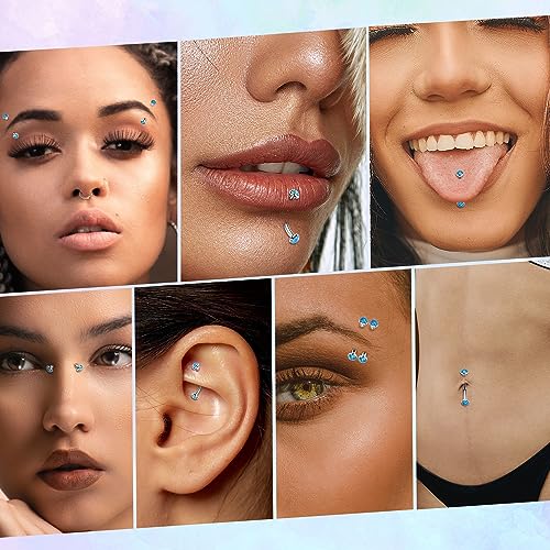 G23 Titanium Eyebrow Piercing Jewelry Eyebrow Rings Curved Barbell 16G Eyebrow Belly Button Ring Navel Rings Rook Daith Earrings Lip Ring Eyebrow Jewelry 6mm-12mm - color: 2PCS,Disc Shape Blue Opal,Silver