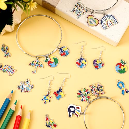 MARFOREVER 40 Pcs/20 Pairs Autism Awareness Charms for Jewelry Making | Autism Charm for Jewelry Making, Autism Alloy Puzzle Pendants, Bracelet Necklace Earrings, Autism Awareness Stuff Accessories - style: Autism Awareness