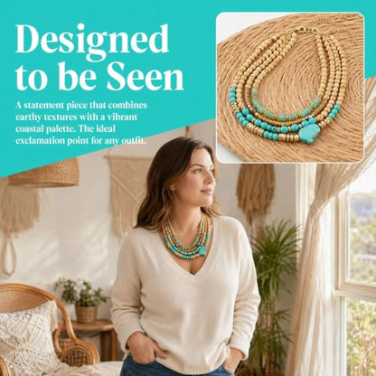 Turquoise Jewelry for Women Chunky Beaded Necklaces Boho Statement Necklace Layered Turquoise Necklaces for Women Fashion Gift - color: Lightblue