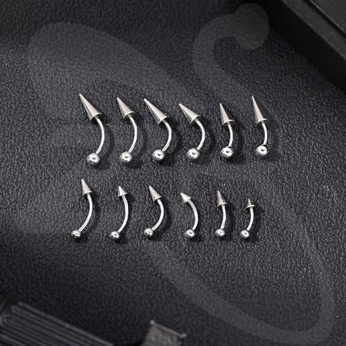 ZS 10Pcs 16G/18G Spike Eyebrow Piercing Jewelry, Internal Thread Curved Barbell Vertical Labret Lip Rings, Spike Tragus Helix Earrings Rook Nose Bridge Rings - color: A:curved barbell, size: 18g,L:6mm
