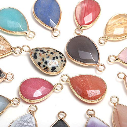 LE SKY Natural Stone Pendants Water Drop Shape Faceted Semi Gemstone Pendant for Necklace Bracelet Jewelry Craft Making Random 10 Pcs 14x22mm