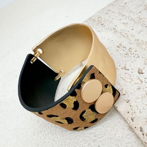 Leather Bracelet for Women Black Leather Golden Bracelet Bangle Chunky Leather Wrap Bracelet for Women Statement Jewelry Gift - style: Horse Hair Leather Bracelet-Brown