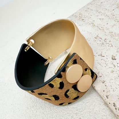 Leather Bracelet for Women Black Leather Golden Bracelet Bangle Chunky Leather Wrap Bracelet for Women Statement Jewelry Gift - style: Horse Hair Leather Bracelet-Brown