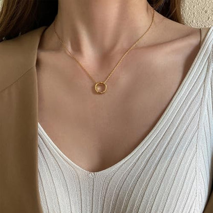 Airmb Gold Layered Necklaces for Women 14k Gold Plated Dainty Stackable Choker Necklaces for Women Trendy Layering Chain Cute Pendant Necklace Set Gold Jewelry for Women - color: Gold Circle