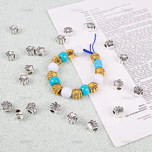 AUEAR, 50 Pack Paw Prints Bead Dog Footprint Beads for DIY Crafts Jewelry Making Silver Gold - color: Silver & Gold, size: 50 Pack