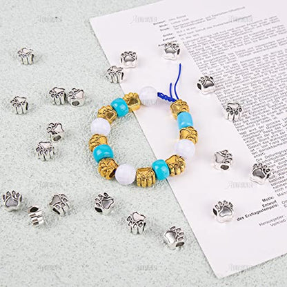 AUEAR, 50 Pack Paw Prints Bead Dog Footprint Beads for DIY Crafts Jewelry Making Silver Gold - color: Silver & Gold, size: 50 Pack