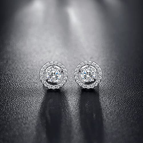 925 Sterling Silver Bezel Stud Earrings for Women Hypoallergenic Cubic Zirconia Stud Earrings for Unisex - style: 2-Halo Studs