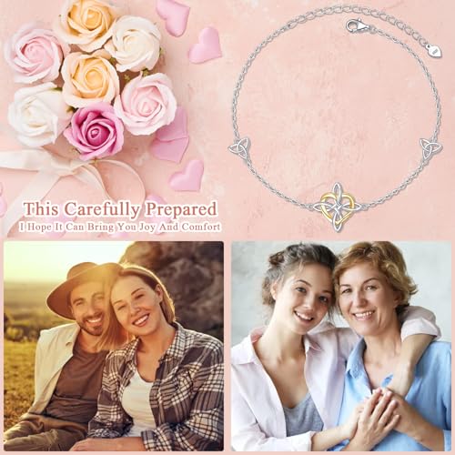 FLYOW 925 Sterling Silver Good Luck Irish Jewelry Triquetra Trinity Celtic Witches Knot Bracelet for Women - color: Silver and Golden