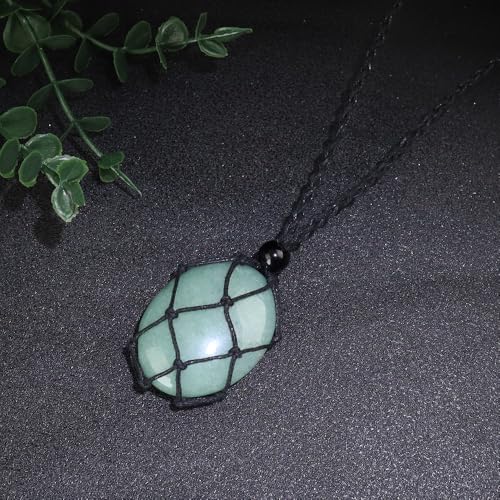 weryerker Natural Gemstone Pendant Necklace Healing Crystal Stone Pendant with Hand-Woven Rope Adjustable for Women Men - color: 1PC Green Aventurine
