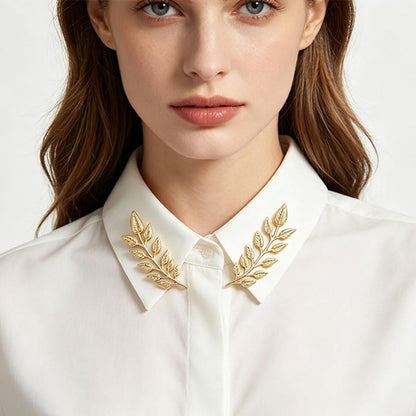 5 Pairs Retro Hollow Pattern Shirt Collar Brooches For Women And Men Gold Plated Triangle & Simple Elegant Double Leaf Collar Pin Brooches Gold Silver Plant Brooch Jewelry - style: Gold leaf