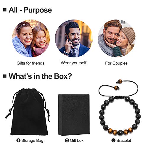 M MOOHAM Mens Bracelet - Beaded Natural Stone 8mm Tiger Eye Matte Agate Lava Rock Bracelets for Men Teen Boys Grandpa Dad Birthday Gifts Jewelry - style: Lava Rock Tiger Eye Bracelet