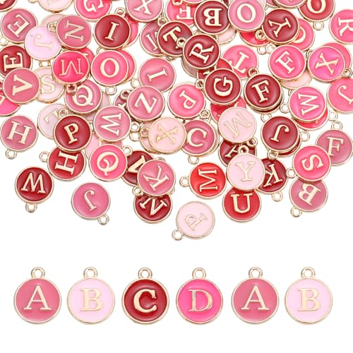 MECCANIXITY Letter Initial Charm Double Sided Alphabet Pendants A-Z Letter Charm for Jewelry Making Necklaces Bracelets Earrings DIY Accessories - color: Light Pink/Pink/Rose Red/Red