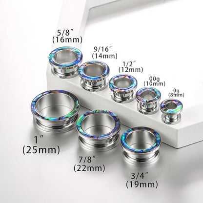 2 Pairs Abalone Pearl Shell Stainless Steel Ear Gauges Plugs and Tunnels, Size 2g - 1 inch Hypoallergenic Surgical Steel Ear Stretcher Expander Body Jewelry - color: BO1651 Silver, size: 14 mm (9/16 inch)