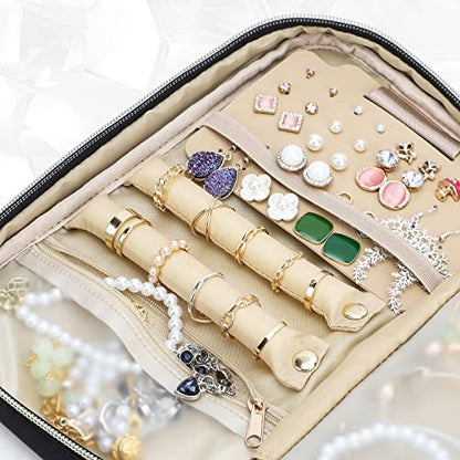 emissary Travel Jewelry Case Organizer for Necklace & Earrings, Black | Padded slots & necklace ties keep jewelry tangle-free; double-zip, water-repellent travel case for rings & earrings - color: Black