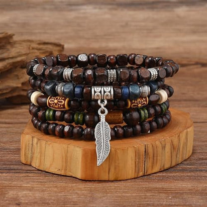 Wood Bead Necklace Africa Wooden Chain Statement Unisex Chunky Necklaces - color: 5 Wooden bracelet-20