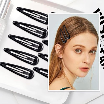 24 PCS 2.36 In Metal Snap Hair Barrettes For Women Water Drop Shape Hair Clips For Thick Thin Fine Hair,Bright Black - color: Bright Black