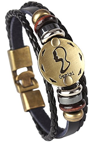 Punk Alloy Leather Bracelet for Constellation Braided Rope Bracelet Bangle - style: Gemini