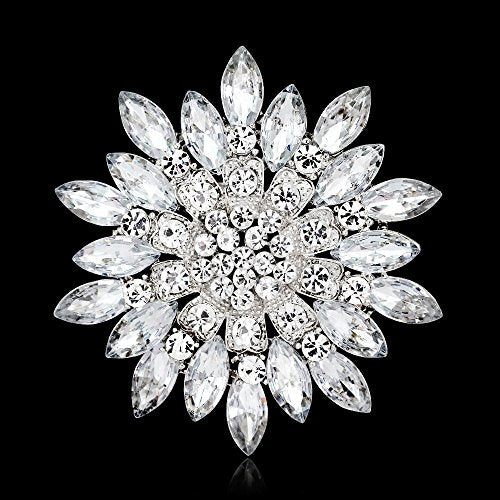 Rhinestone Sunflower Brooch for Women Sparkling Cubic Zirconia Flower Brooch Pin Elegant Large Crystal Floral Lapel Pin Dainty Clothing Hat Bag Accessories Christmas Wedding Bridal Birthday Jewelry - color: White