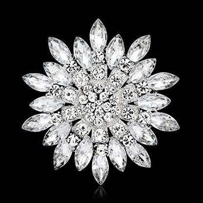Rhinestone Sunflower Brooch for Women Sparkling Cubic Zirconia Flower Brooch Pin Elegant Large Crystal Floral Lapel Pin Dainty Clothing Hat Bag Accessories Christmas Wedding Bridal Birthday Jewelry - color: White