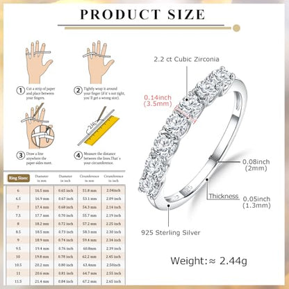 Birthstone Wedding Band Eternity Rings 925 Sterling Silver Rings Stackable Anniversary Engagement Rings Cubic Zirconia Inlaid Created Garnet/Amethyst/Sapphire Ring 7 Stone Ring, Size 6 to 10 - color: April CZ