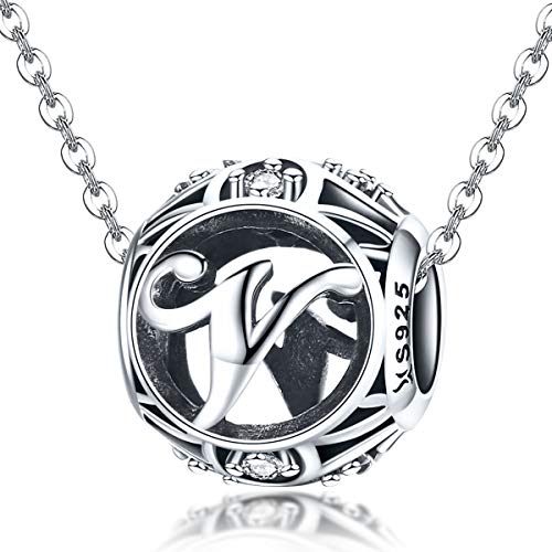 Letter Charms 925 Sterling Silver Initial A-Z Bead Charms | For Bracelets Necklaces, Hypoallergenic,Cubic Zirconia Alphabet Beads, Personalized Gifts for Women - color: V