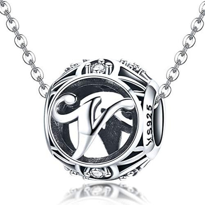 Letter Charms 925 Sterling Silver Initial A-Z Bead Charms | For Bracelets Necklaces, Hypoallergenic,Cubic Zirconia Alphabet Beads, Personalized Gifts for Women - color: V
