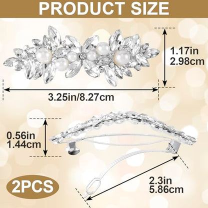 Joez Wonderful 2 Pcs Rhinestone Hair Clips, Silver Bridal Hair Accessories for Women, Sparkly Crystal Hair Pins, Fancy Flower Hair Barrettes for Wedding, Bride (Pearl) - color: Pearl (2pcs)