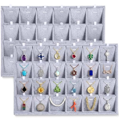2 Pcs 24 Grid Stackable Jewelry Organizer Tray with Removable Dividers Ice Velvet Jewelry Display Showcase Tray for Necklace Earring Ring Bracelet Holder (Gray Velvet) - color: Gray Velvet