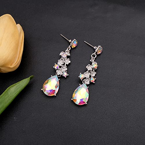 CSY Elegant Crystal Costume Jewelry Sets Flower Bridal Necklace Earrings Stretch Bangle Set for Bride Bridesmaid Wedding Dress Accessories - color: AB crystal