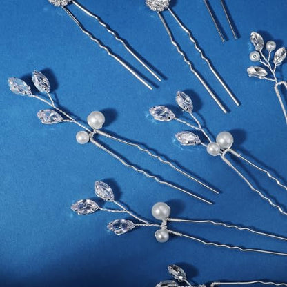 11 Pieces Bride Hair Pins Rhinestones Hair Accessories for Women Crystal Hair Piece for Wedding Bride Women Bridesmaids - color: 03 Silver-UY-0626