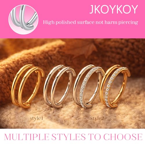 Cartilage Earring Hoop 316L Surgical Steel Conch Piercing Jewelry 16/18G Double Rows Nose Rings Hoops Hinged Segment Clicker Helix Rook Daith Piercing Jewelry 6/8/10/12mm - color: D1-Gold, size: 16G-12mm