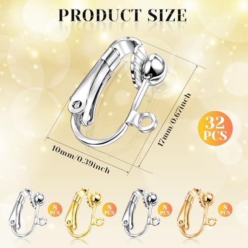 32 Pieces Earring Converters Pierced to Clip, Non-Pierced Earring Clips with Silicone Earrings Pads for None Pierced Ear