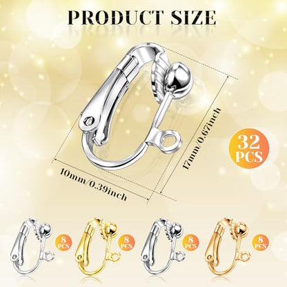 32 Pieces Earring Converters Pierced to Clip, Non-Pierced Earring Clips with Silicone Earrings Pads for None Pierced Ear