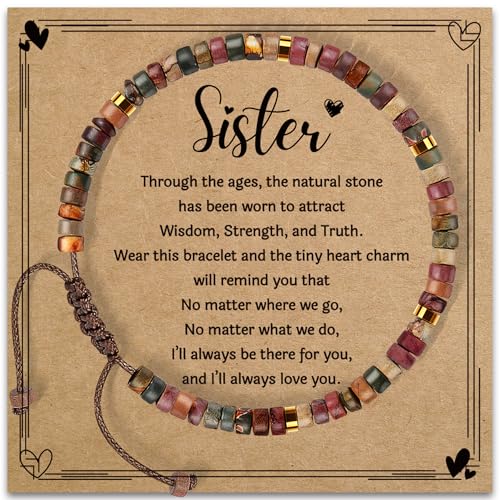 Inspirational Bracelet Gifts for Women, Natural Stone Beaded Bracelets | Thinking of You Get Well Soon Encouragement Healing Bracelets Christmas Day Birthday Gifts for Women Friends Sister - color: A-F JASPER STONE-Sister