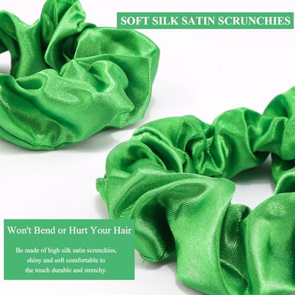 KICOSY 12 Pcs Green Scrunchies, Satin Hair Ties for Women & Girls - Great for Daily Wear, Bridesmaid Gifts & St. Patrick’s Day/Christmas - color: green