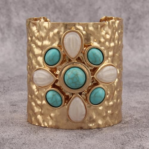 Gold Cuff Bracelet for Women Chunky Bracelet Statement Bracelet | Chunky Bangle Bracelets for Women Silver Beaded Open Bangle Stackable Stretch Bead Bracelet Boho Jewelry Gift for Wife Couple - style: Chunky Arm Cuffs
