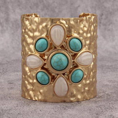 Gold Cuff Bracelet for Women Chunky Bracelet Statement Bracelet | Chunky Bangle Bracelets for Women Silver Beaded Open Bangle Stackable Stretch Bead Bracelet Boho Jewelry Gift for Wife Couple - style: Chunky Arm Cuffs