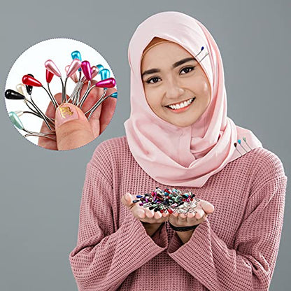 48 Pieces Hijab Pins for Women Muslim Faux Pearl Clips U Shaped DIY Boutonniere Alloy Decorative Brooch Safety Scarf Hijab Pins for Wedding Dress Accessories