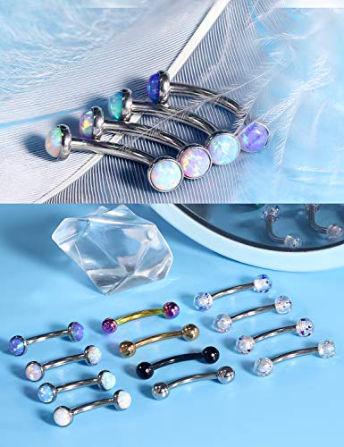 Jenxnjsjo 16g 8/10mm Eyebrow/Rook/Snug/Vertical-Labret/VCH/Snake-Eyes/Anti-Tragus/Cartilage/Daith/Belly-Button/Bridge/Hood/Surface Curved Barbell Piercing Jewelry for Women Men - color: Opal-B / Glitter / Ball, size: 8mm
