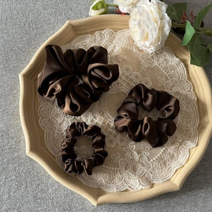 3 Pieces Satin Scrunchies Set for Hair No Crease Elastic Hair Ties for Women and Girls (Dark Brown) - color: Dark Brown