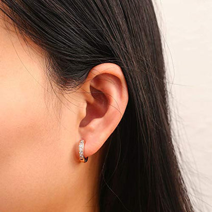 Barzel 18K Gold Plated Cubic Zirconia Huggie Cuff Earrings For Women - color: Rose Gold Round