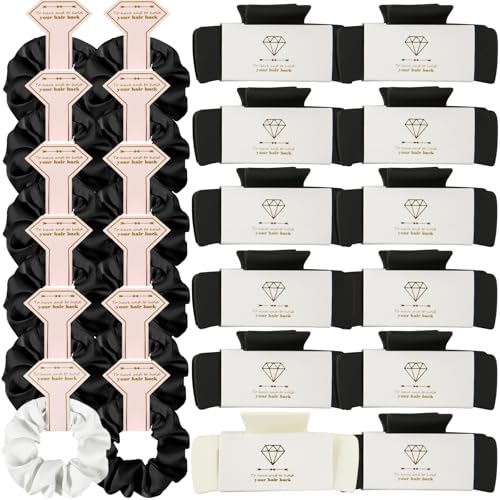 Bridesmaid Scrunchies Proposal Gifts 4.1 Inch Square Set of 8 Bachelorette Hair Claw Clips ideas Bridal Shower Gift for Wedding Party Favors (24pcs White&Black) - color: 24pcs White&Black