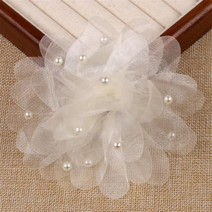 13cm/5in Beaded Mesh Flower Brooch Pin for Women Girls Dainty Round Shell Pearl Ball Beads Camellia Peony Flowers Brooches Lapel Hair Pins Elegant Wedding Anniversary Accessories Jewelry - color: Beige