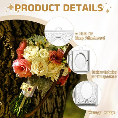 MECCANIXITY Custom Photo Locket Charm, Copper Retro Picture Locket Pendants for DIY Memorial KeyChains Necklace Bracelet Jewelry Making - color: Silver, style: Book