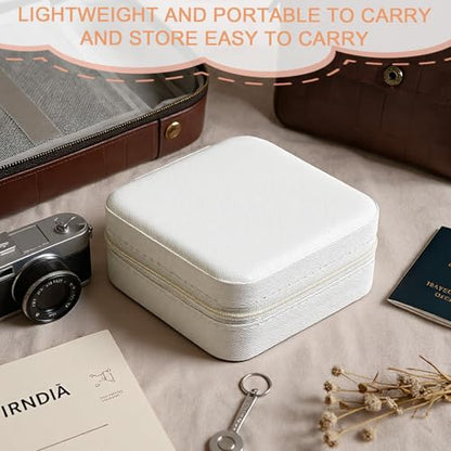 Kifmurase 10Pcs Travel Jewelry Case, Bridesmaid Gifts Box, Small PU Leather Earring Organizer, Jewelry Travel Organizer, Mini Storage Boxes for Women Bridesmaid Proposal Gifts (White)