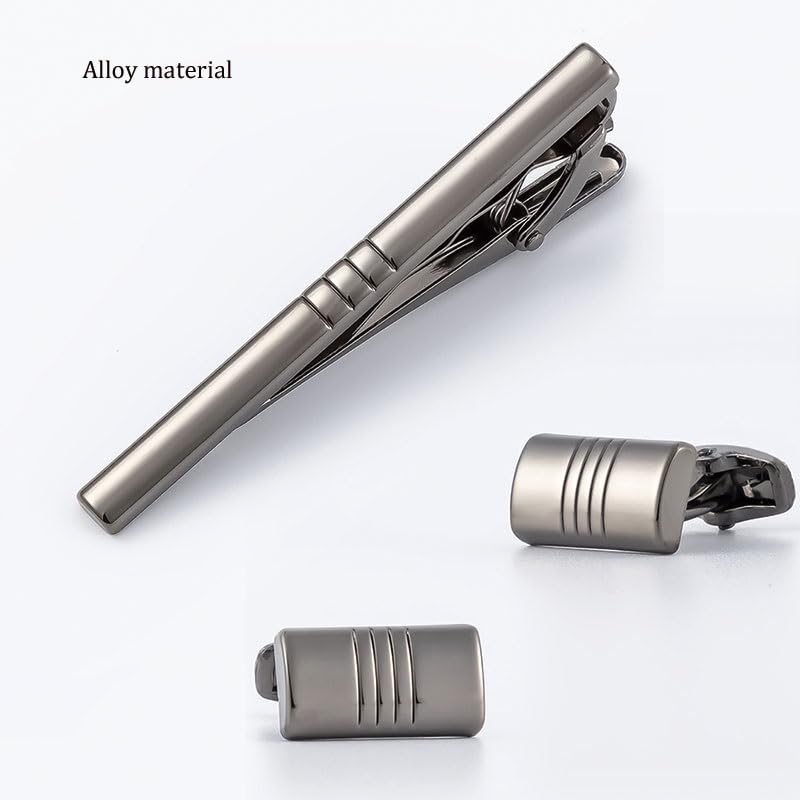 Black Striped Alloy Electroplated Gun Set French Business Cufflink Tie Clip