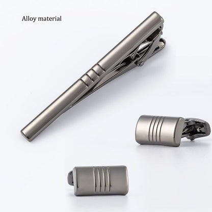 Black Striped Alloy Electroplated Gun Set French Business Cufflink Tie Clip