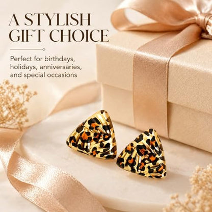 Golden Geometric Leopard Print Earrings for Women,Retro Gold Plated Square and Triangle Studs,Hypoallergenic Statement Jewelry,Fashion Animal Print Accessories Earring for Everyday & Party Wear - color: Triangle Leopard
